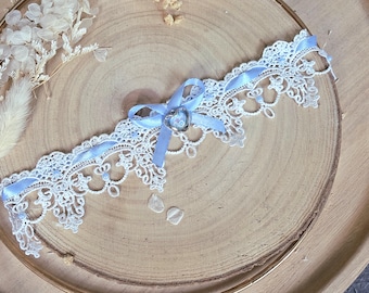 Liga de novia de encaje blanco algo azul, joyas de novia, accesorios de novia, lencería de novia