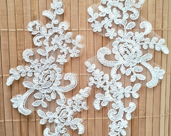 1 pair of lace application flower tendrils bridal lace, wedding lace, wedding dress lace