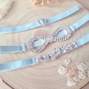 Bridal garter blue with rhinestones image 1