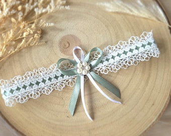 Giarrettiera da sposa romantica blu/verde oliva, gioielli da sposa, accessori da sposa, qualcosa di blu, tradizione nuziale, lingerie da sposa