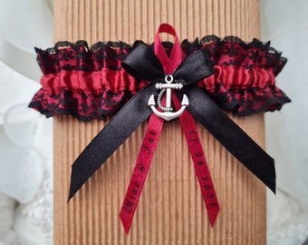 Garter with lace anchor gothic black red