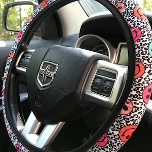 Smiley on Leopard Pattern Steering Wheel Cover
