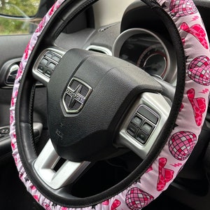Pink Disco Cowboy Pattern Steering Wheel Cover