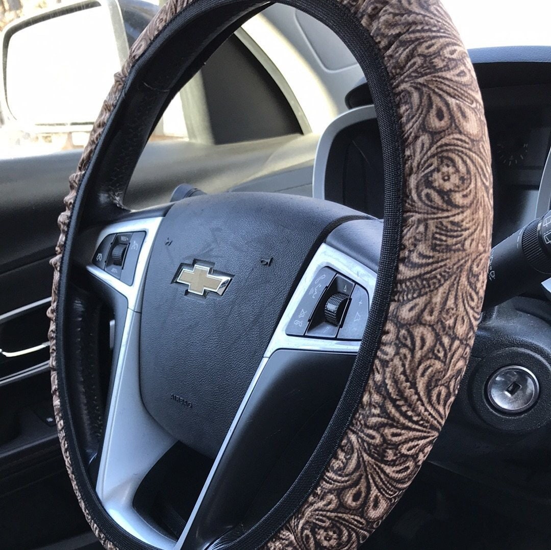 Tooled Leather Pattern Steering Wheel Cover Etsy