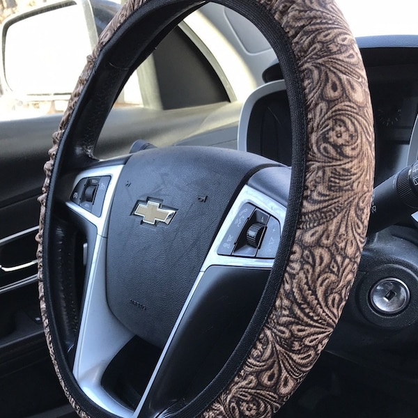 Western Steering Wheel Cover Tooled Leather Etsy