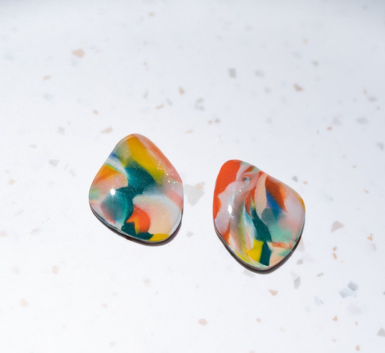 Spring Fling Resin Coated Stud Polymer Clay Earrings image 2