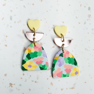 Floral Impressions Dangle Polymer Clay Earrings image 1