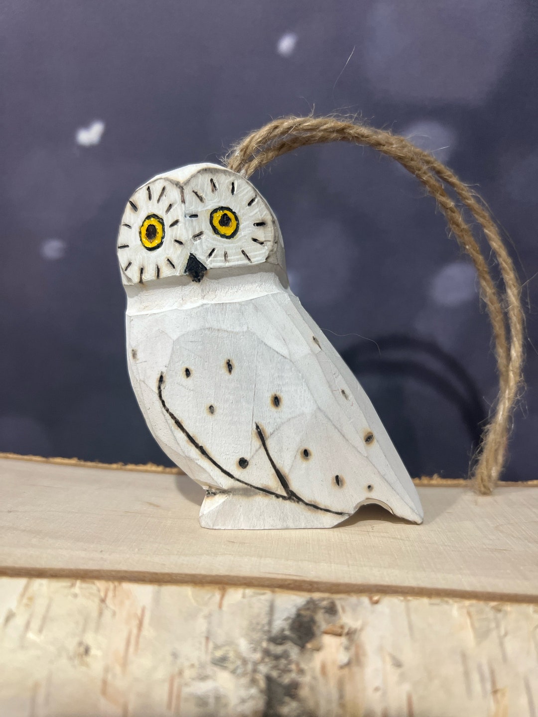 Wood Carved Snowy Owl Ornament - Etsy