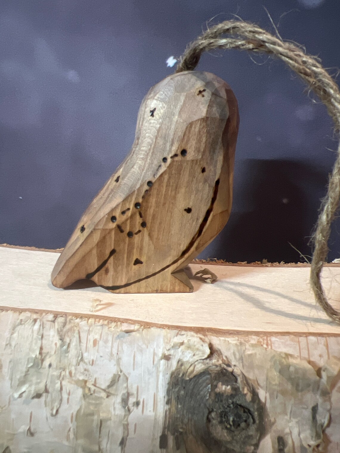 Wood Carved Owl Ornament Night Sky - Etsy