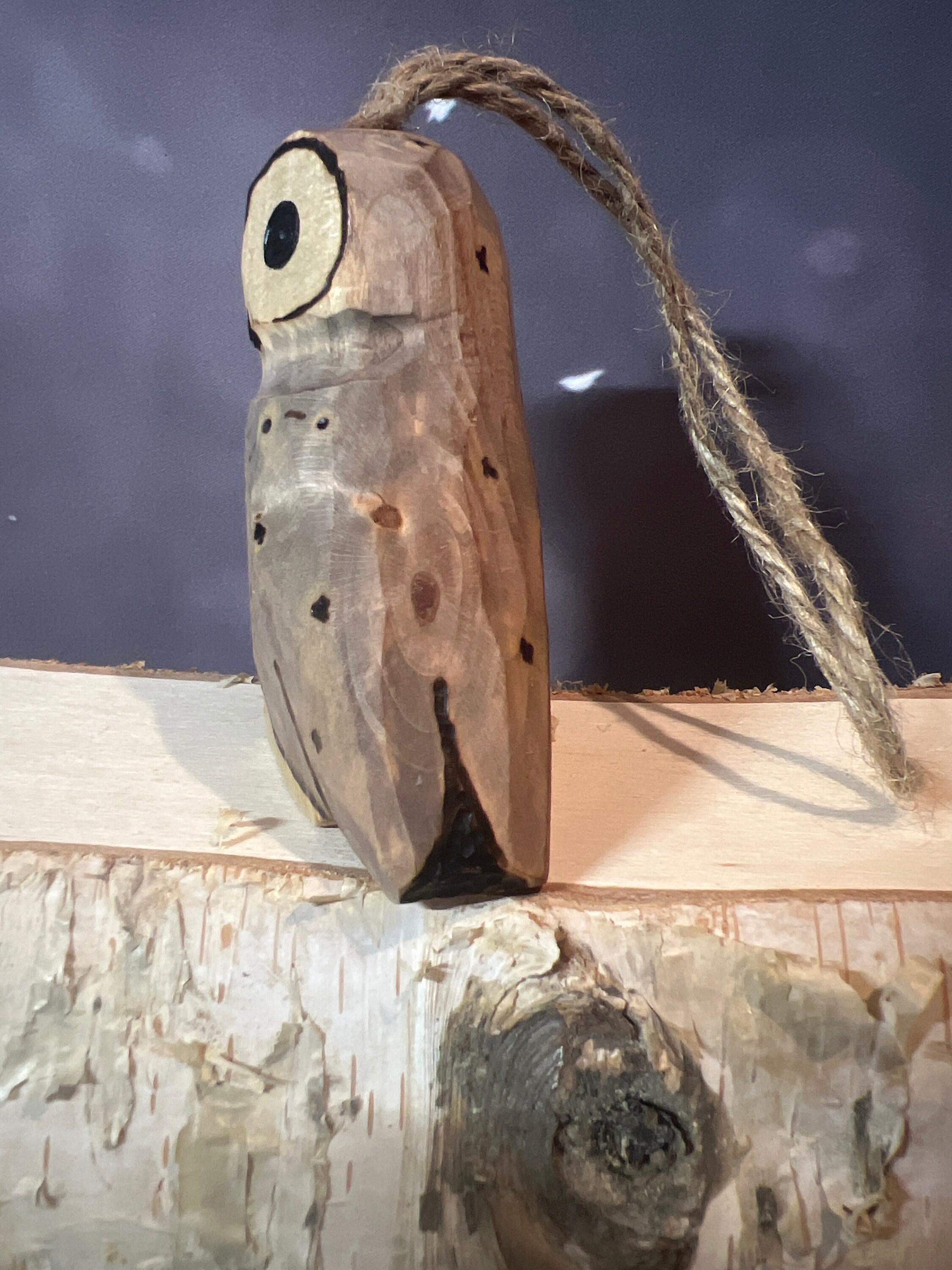 Wood Carved Owl Ornament Night Sky - Etsy