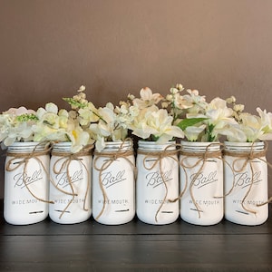 Painted Mason Jars for Centerpieces, Farmhouse Decor for Kitchen, Rustic Home Decor for Living Room, Rustic Wedding Decor, Baby Shower Decor