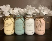 Quart Size Mason Jar Set, Ivory Sage White Pink Mason Jar Set, Farmhouse Decor, Country Decor, Wedding Centerpiece, Rustic Wedding, Shower