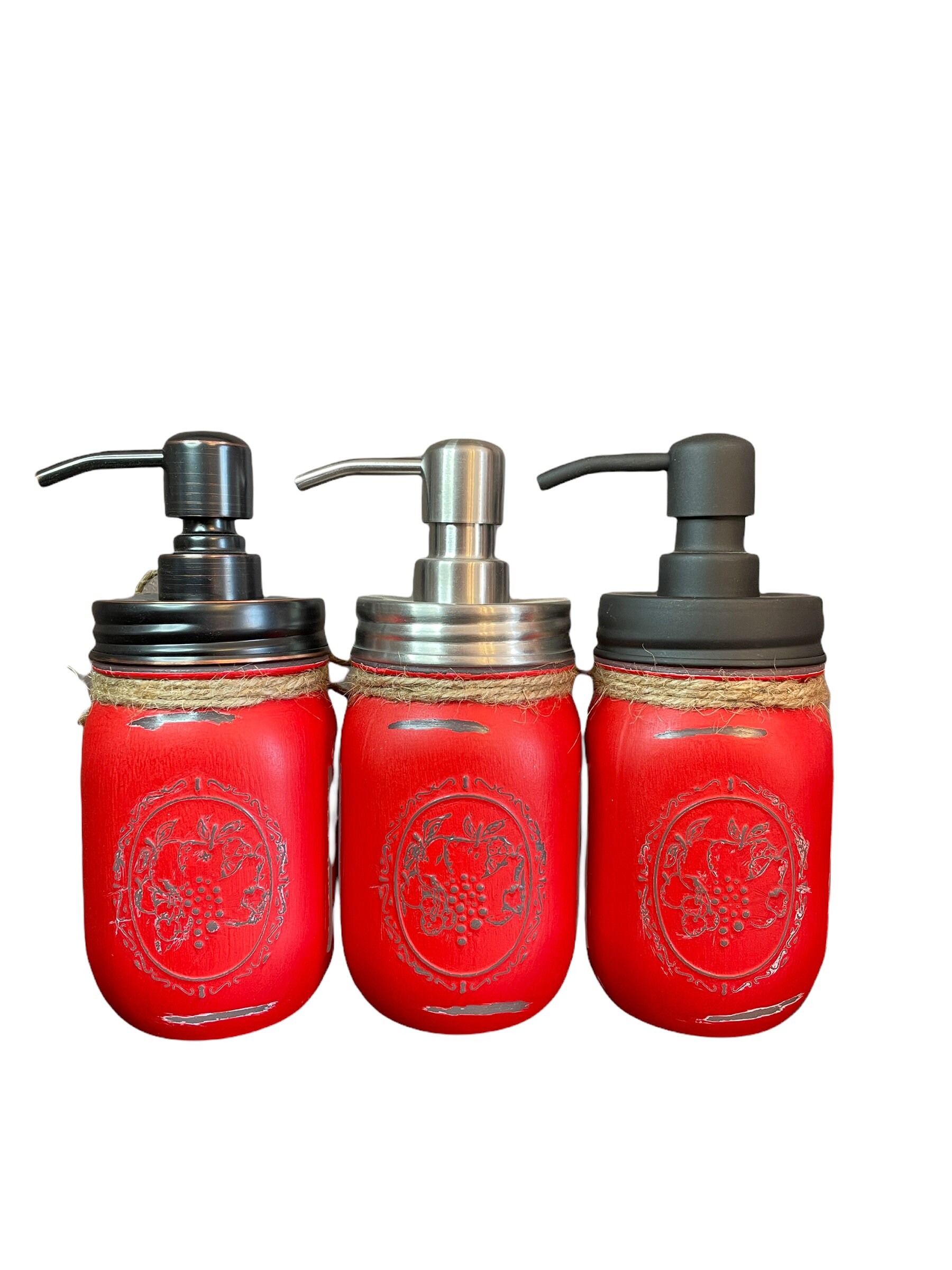Mason Jar Soap Dispenser Red Bathroom Decor Red Kitchen - Etsy