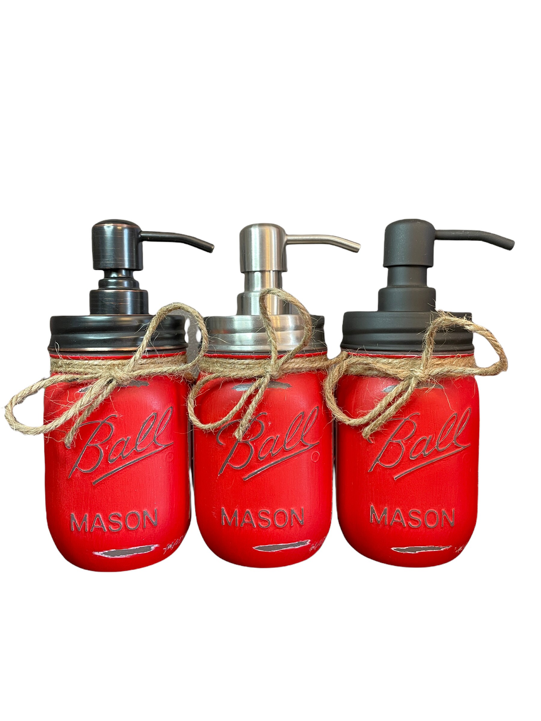 Mason Jar Soap Dispenser Red Bathroom Decor Red Kitchen - Etsy
