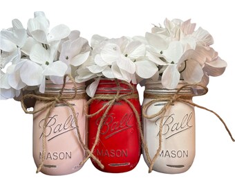 Pint Size Mason Jar Decor, Mason Jar Centerpiece, Farmhouse Decor, Rustic Home Decor, Valentines Day Decor, Office Decor, Wedding Decor