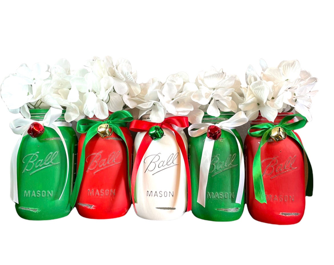 Christmas Mason Jar Set Mason Jar Decor for Christmas Christmas Decor Table Centerpiece Farmhouse Decor Country Home Decor
