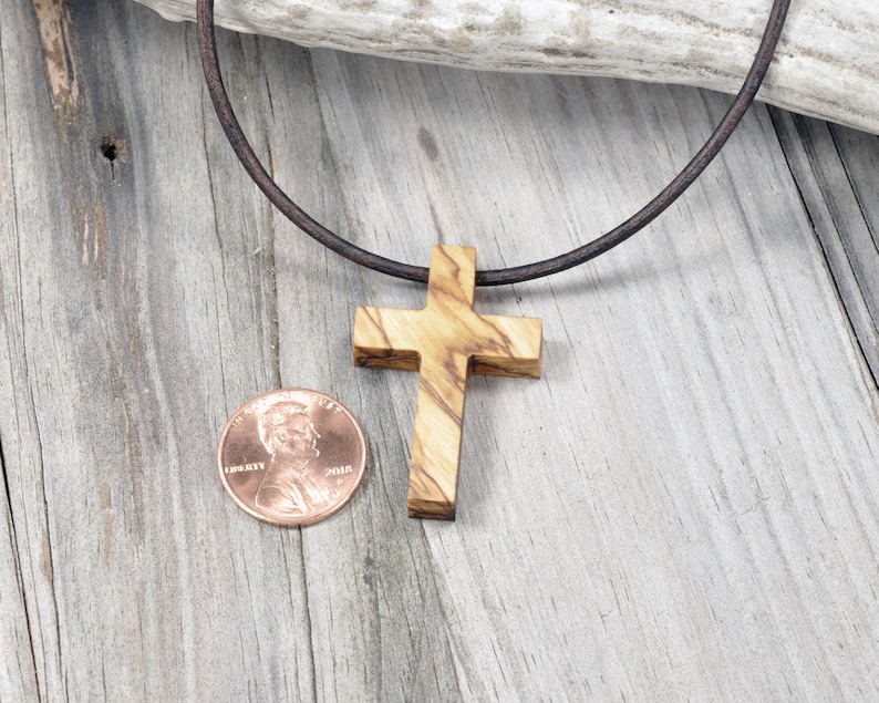Holy Land Olive Wood Cross Necklace With Leather Cord and Etsy