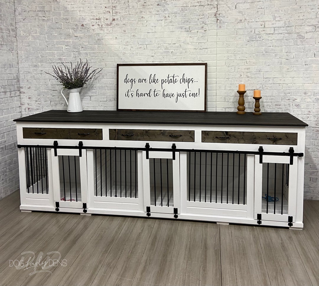 Luxury Dog Crate Furniture Triple Den W/sliding Barn Doors & Etsy