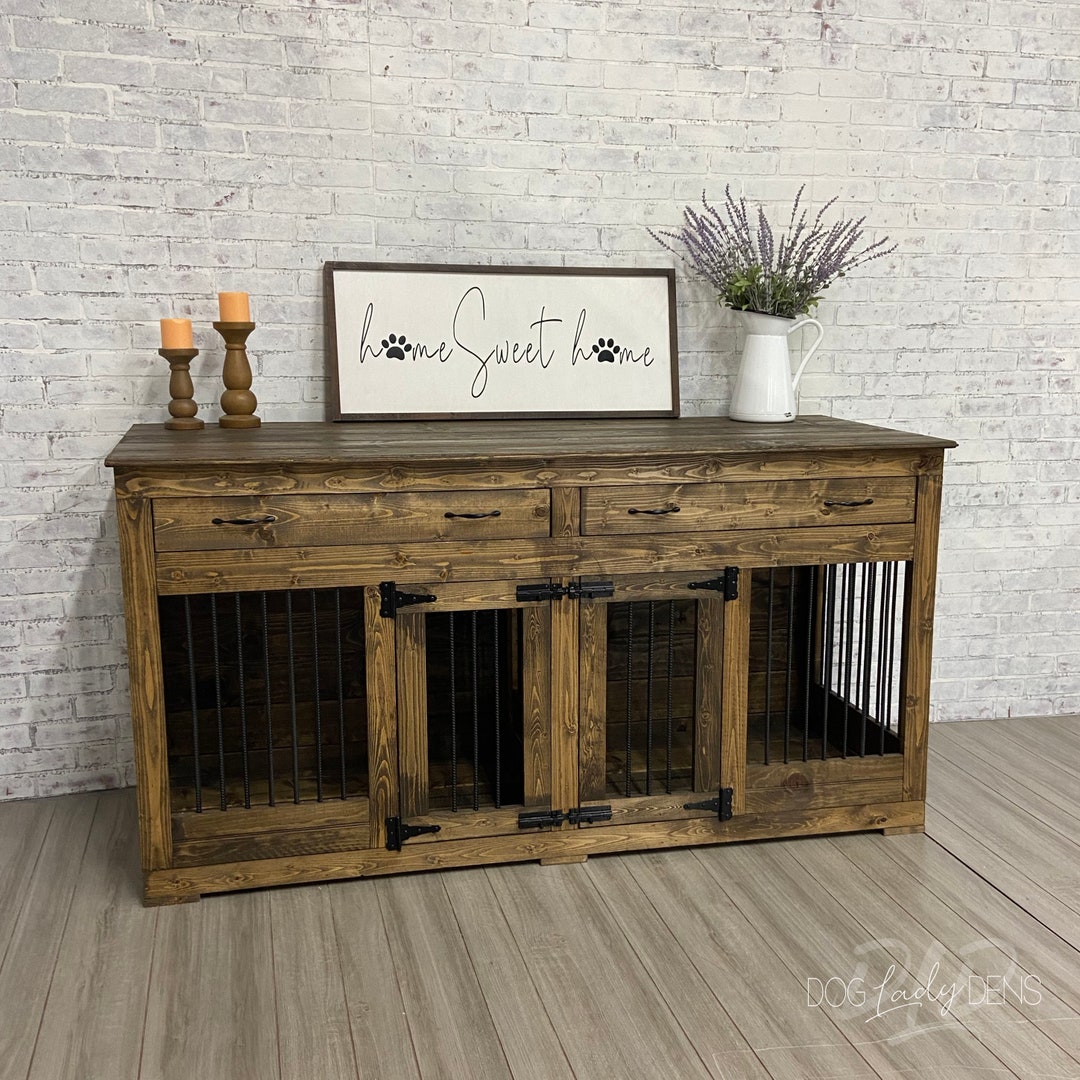 Image showcasing Luxury Dog Crate Furniture Double Den W/hinge Doors & - Etsy