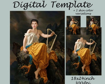 Royal portrait template, royal portrait costume, Clemens Bewer Erato, skin colour options, Photoshop background backdrop JPG