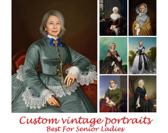 Custom Lady Portrait, Historical Female Portrait, Gift to granny, senior lady portrait, Mother's Day Gift