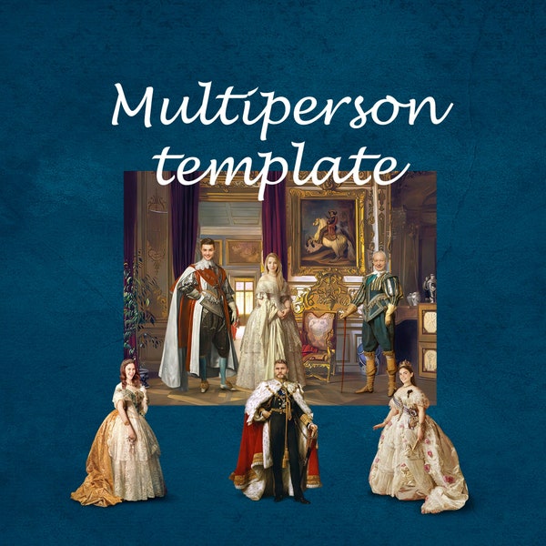 Royal family portrait template, royal portrait costumes, Photoshop background layered PSD
