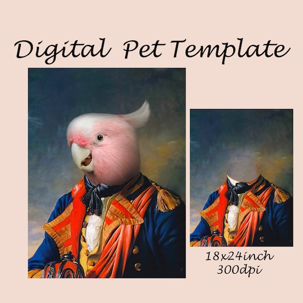 Royal pet portrait template, animal portrait Vintage Filibuster backdrop costume, Photoshop template digital background JPG