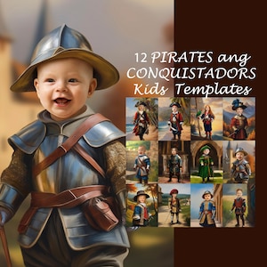 BUNDLE -12- Pirates & Conquistadors Kids portrait templates, children portrait, backdrop costume, child costume, Photoshop background JPG