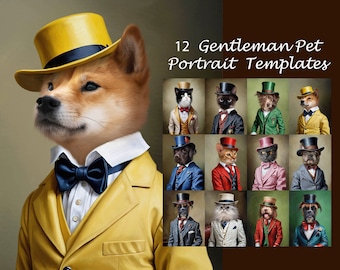 BUNDLE -12- Pet Portrait template, Gentleman Pet, Fashion animal portrait, Stylish Pet costume backdrop, digital background JPG