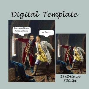 Funny portrait template, two men hilarious meme portrait, backdrop costume, Photoshop background JPG