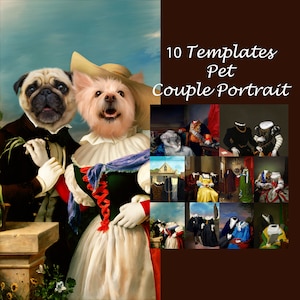 BUNDLE -10- Royal Couple pet portrait templates, vintage male animal portrait, backdrop costume, Photoshop background JPG