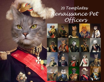 Conjunto de plantillas de retratos de mascotas renacentistas: 20 fondos de uniformes militares vintage (JPG)