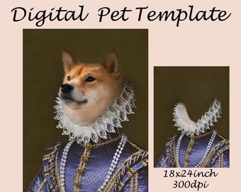 Royal pet portrait template, Medieval Pet Lady costume, royal animal portrait, Photoshop template JPG