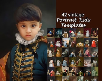 Plantillas vintage de retratos de niños de la realeza: Fondos de Photoshop (JPG)