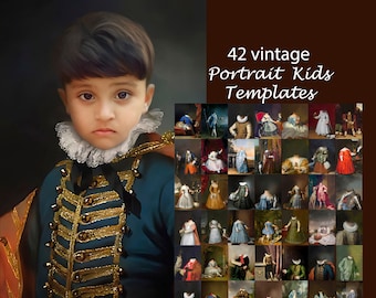 BUNDLE -42- vintage royal portrait templates, children portrait, backdrop costume, digital oil painting, Photoshop background JPG