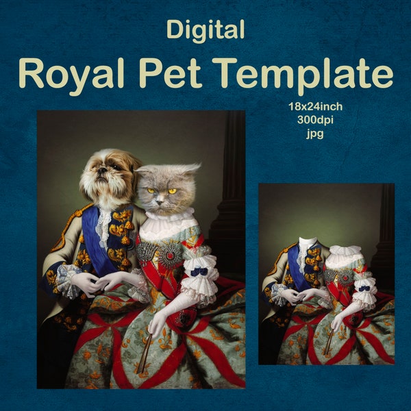 Royal Pet Couple portrait template, royal animal portrait, digital background, Photoshop template, backdrop costume