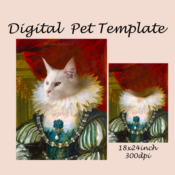 Royal pet portrait background, Vintage Medieval Lady costume, royal animal portrait, Photoshop template JPG