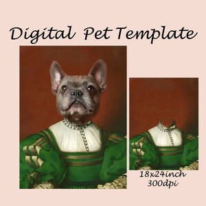 Royal pet portrait template, Vintage Medieval Lady costume, royal animal portrait, Photoshop template JPG