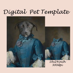 Royal pet portrait digital template, royal animal portrait, vintage cat dog Photoshop background