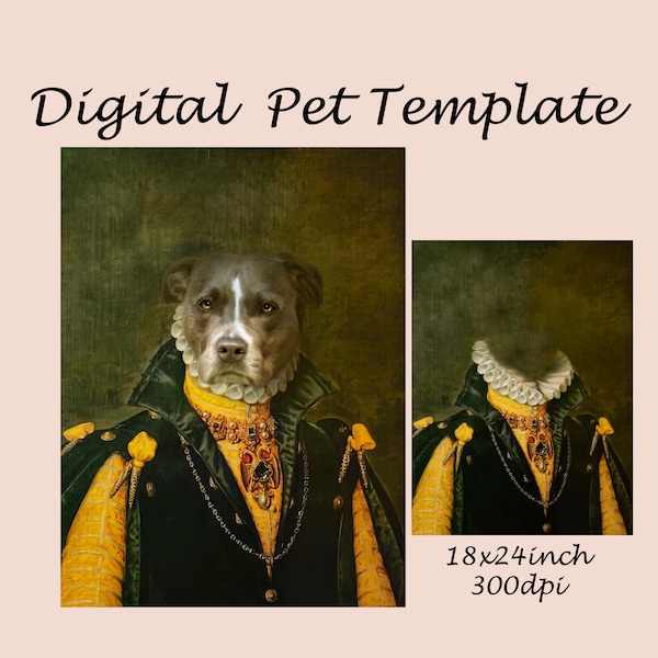 Royal pet portrait template, royal animal portrait, Vintage Duke, Photoshop background JPG, Vintage Pet costume, backdrop costume