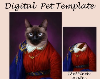 Royal pet portrait template, royal animal portrait, animal portrait backdrop, Photoshop background, vintage pet costume, JPG