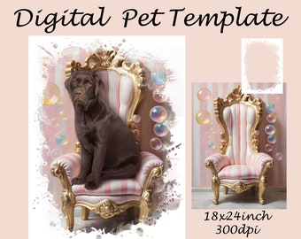 Animal Throne for Pet, Royal Pink Chair Digital Backdrop, royal animal portrait, Photoshop template JPG