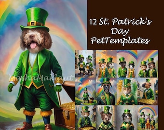 Plantillas para retratos de mascotas de San Patricio: disfraz de duende irlandés (JPG)
