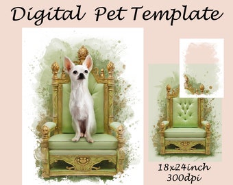 Animal Throne for Pet, Royal Green Chair Digital Backdrop, royal animal portrait, Photoshop background template JPG