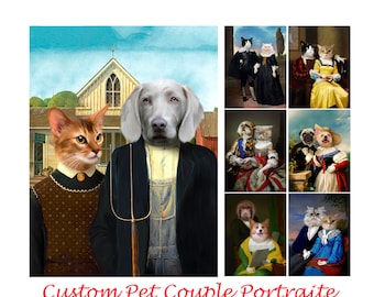 Custom Pet Portrait, Valentines Animal couple portrait, Christmas Pet Portrait, Thanksgiving Pet Portrait, Digital portrait from photo