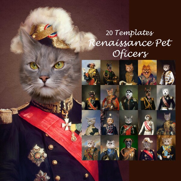 BUNDLE -20- Pet Portrait template, Renaissance Pet Officers, Vintage Military, Pet uniform, backdrop costume, digital background JPG