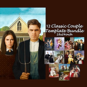 BUNDLE -12- Royal Couple portrait templates, vintage aristocratic couple portrait, Victorian renaissance portrait, Photoshop background, JPG