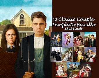Royal Couple Portrait Templates: American Gothic Vintage Renaissance Photoshop Background