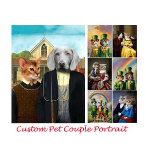 Custom Pet Couple Portrait, American gothic, Holiday Animal Costume Art (Digital Portrait), personalized gift
