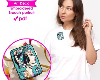 Portrait Embroidery Tutorial, Embroidered Brooch Pin, Art Deco Abstract cubism, ebook PDF